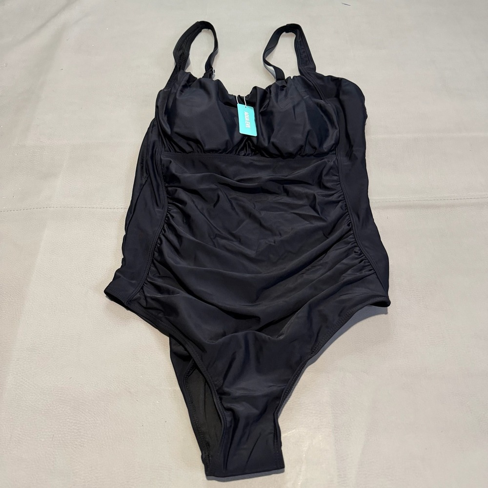 New Aqua Eve Womens XXL Black Ruched One Piece Tankini Swimsuit‎ NWT-6302